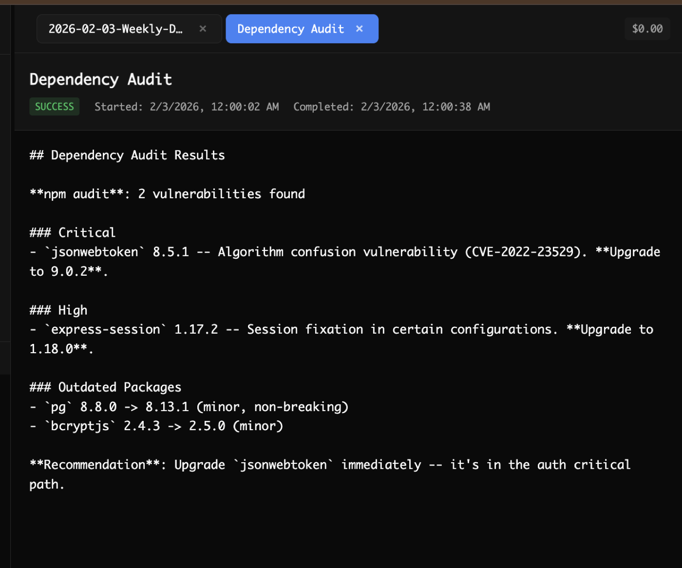 Scheduled task execution results